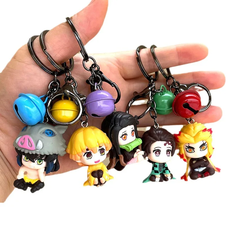 Random 1pcs Anime Kamado Nezuko Keychain Anime Figure Cute Pendant Agatsuma Zenitsu Key Chains Figure Tanjirou Keyring Toys Gift