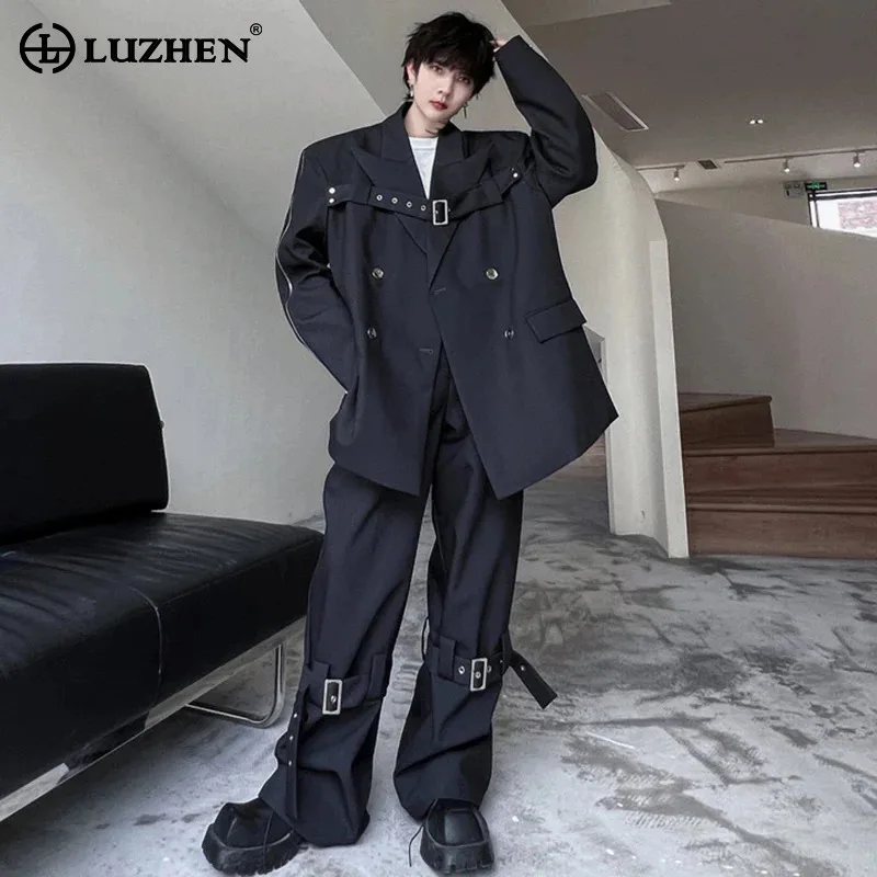 LUZHEN Elegant Men High Quality Street Blazers Coat Straight Pants Sets Korean Original Design Autumn Stylish Casual Suit LZ2360