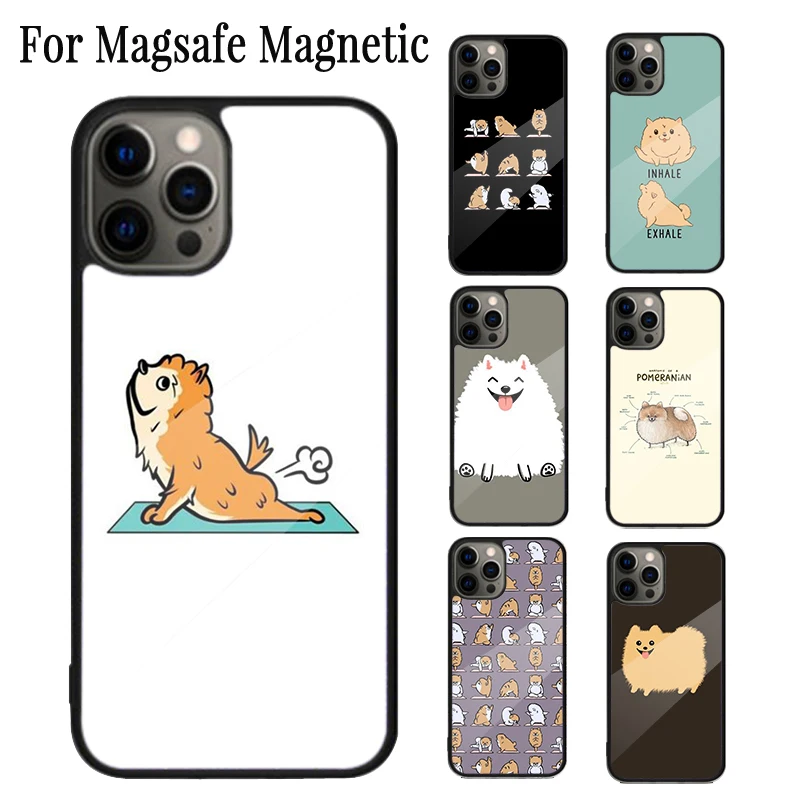 Pomeranian Dog Yoga Magnetic Phone Case Coque For iPhone 16 15 14 Plus 13 12 Mini 11 Pro Max Magsafe Wireless Charging Cover