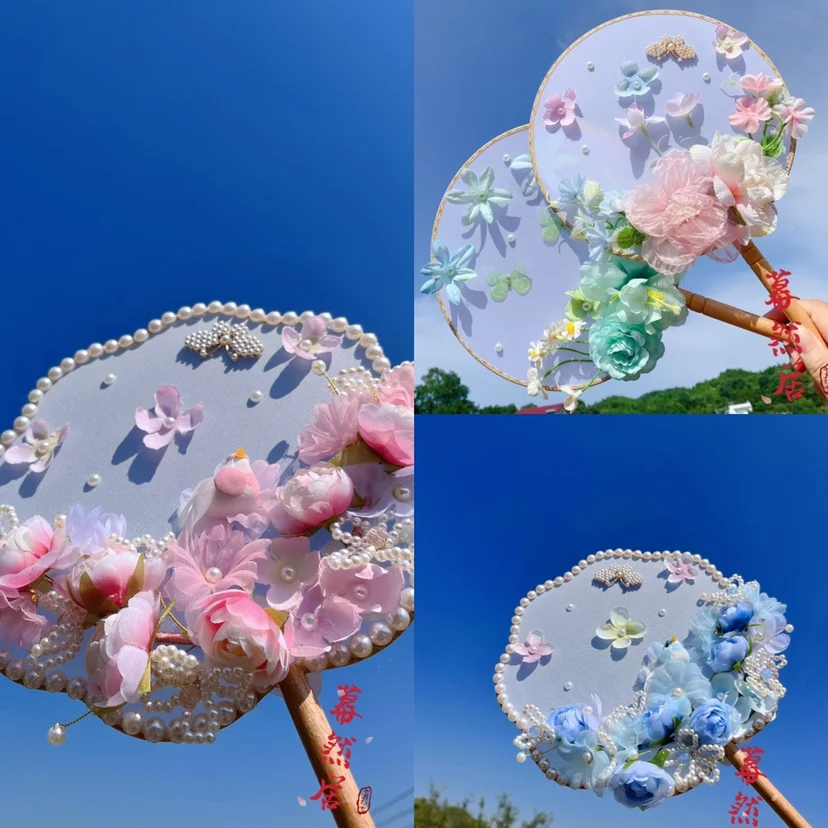 

Special-Shaped Silk Flower Bird Circular Fan Plum Blossom Ancient Style Handheld Craft Height Accessories Dance Photography