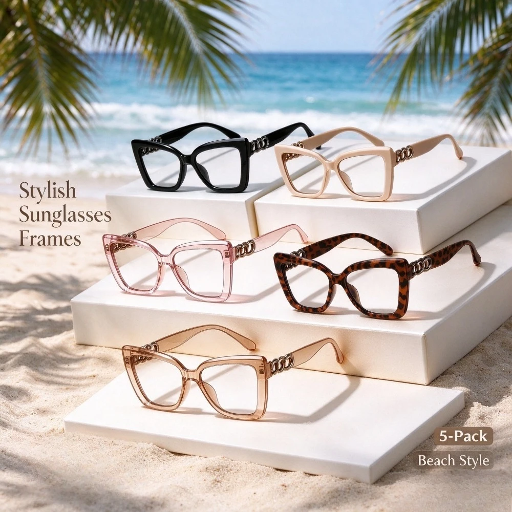 5PCS Fashion Large Frame Square Chain Unisex Fashion Retro Sunglasses Glasses Frame, You Can Install Glasses By Yourself, Gift Recommendation