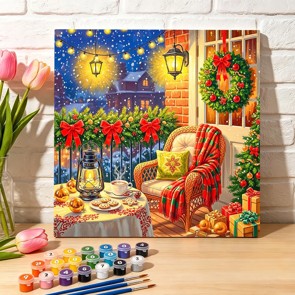 DIY Paint By Numbers Christmas Balcony Afternoon Tea Digital Oil Painting Canvas Kits Arts And Crafts Wall Decoration