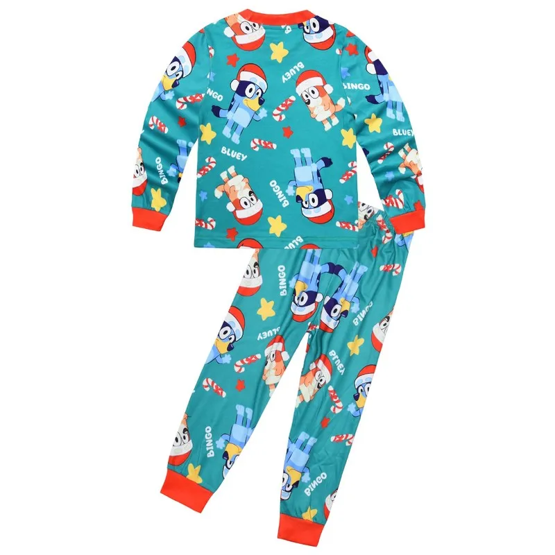 Bluey Printing Medium And Large Children Home Wear Suit Long-sleeved Two-piece Set Bluey Christmas Main Picture Printed T-shirt