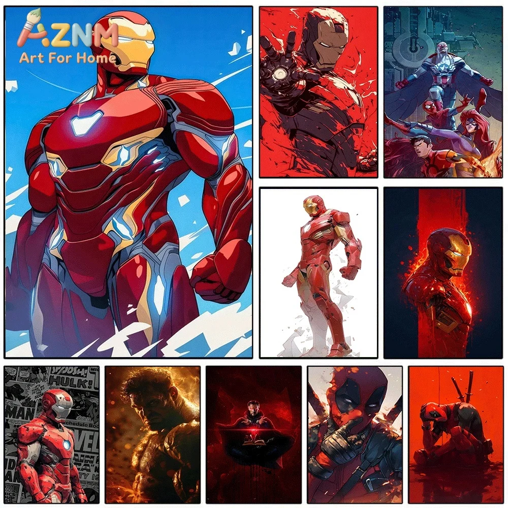 Iron Man Superhero Comic Canvas Wall Print, Classic Marvel Iron‑Man Character Illustration Art Poster, Unframed Canvas Paintin