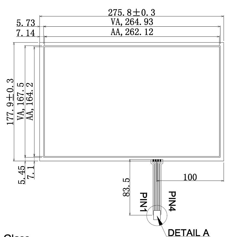 12.1-inch resistance touch 4-wire 275X178mm from the lower right side
