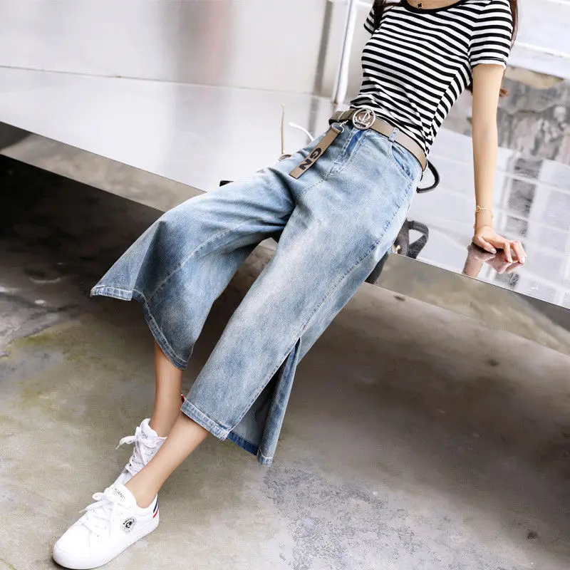 Jeans 2023 Spring/Summer New Women's Thin Split Wide Leg Pants Show Slim Fashion High Waist Denim Casual Pants