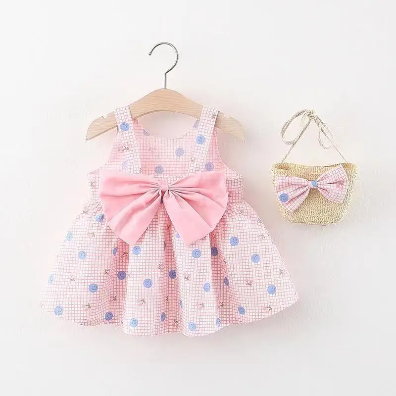 Summer Newborn 2-Piece Girl Infant Cotton Dress And Backpack Baby Sleeveless Beach Dress