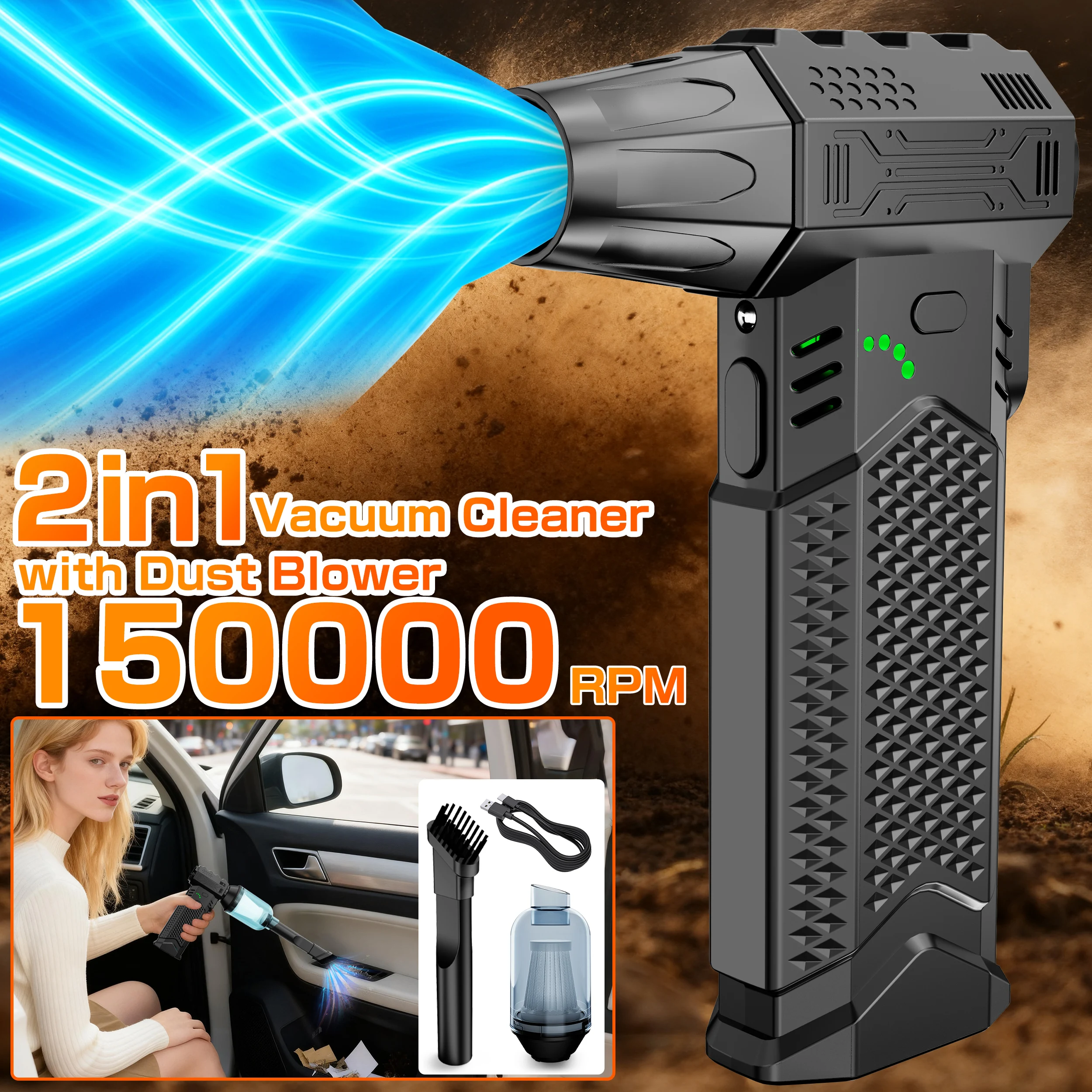 لسيارة RV شاحنة مقطورة مروحة تربو مروحة نفاثة عنيفة تهب ضربة الثلج وشفط 2 في 1 الكهربائية منفضة الهواء تنظيف منفاخ أداة