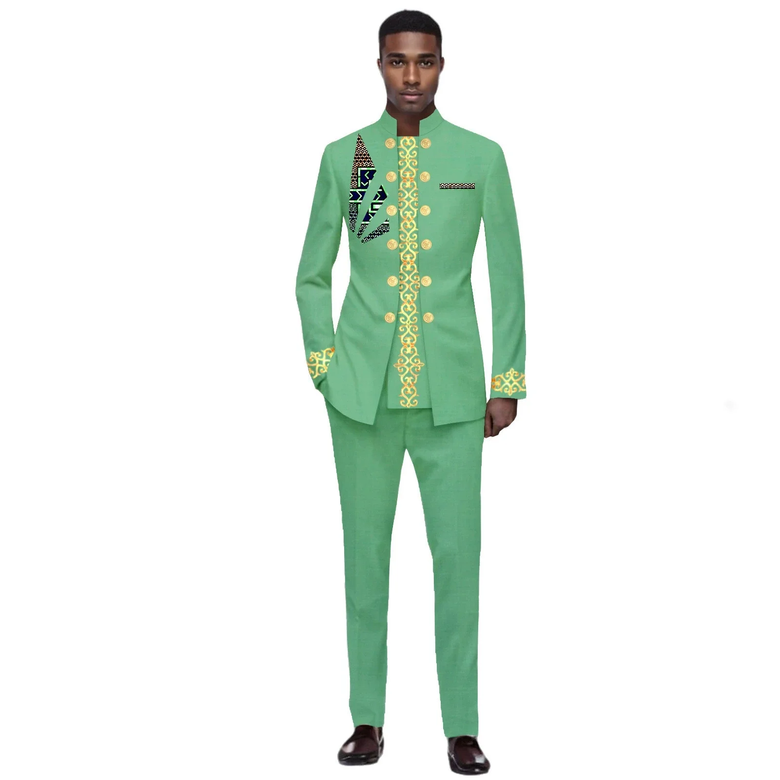 بدلات رجالية بقصة ضيقة وسترة وسراويل مطرزة مزدوجة الصدر مكونة من قطعتين ملابس تقليدية ملابس أفريقية جديدة