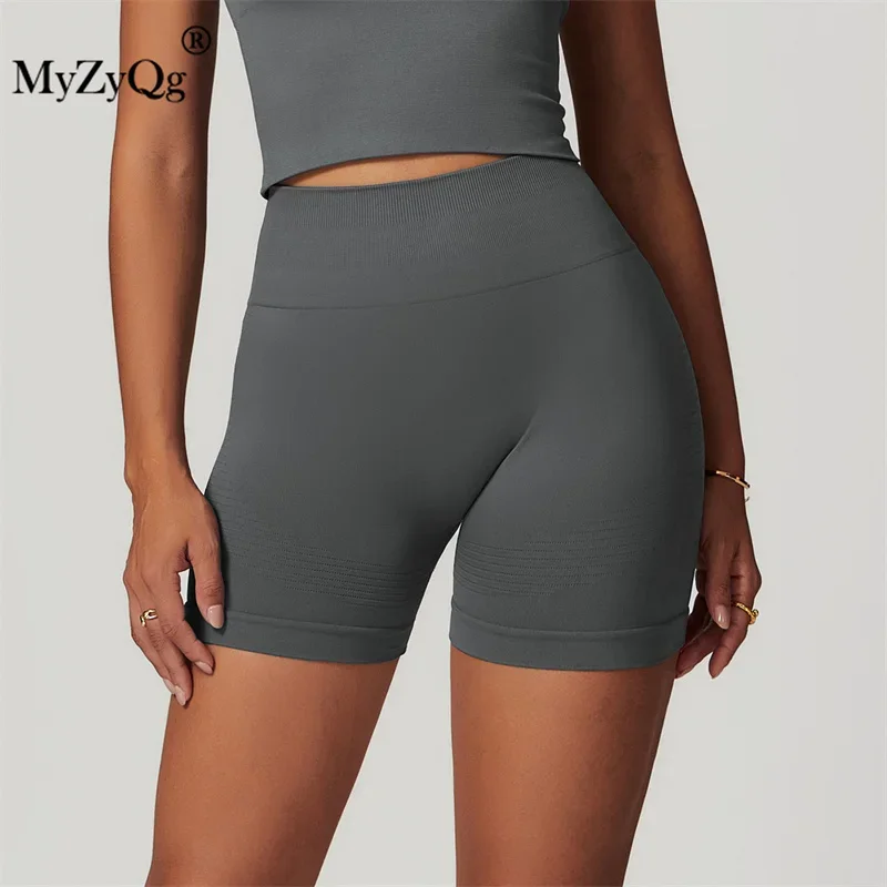 MyZyQg-Short de yoga sans couture taille haute pour femme, legging de fitness serré, pantalon de survêtement de course à l'extérieur, levage de la hanche, tuck fileté