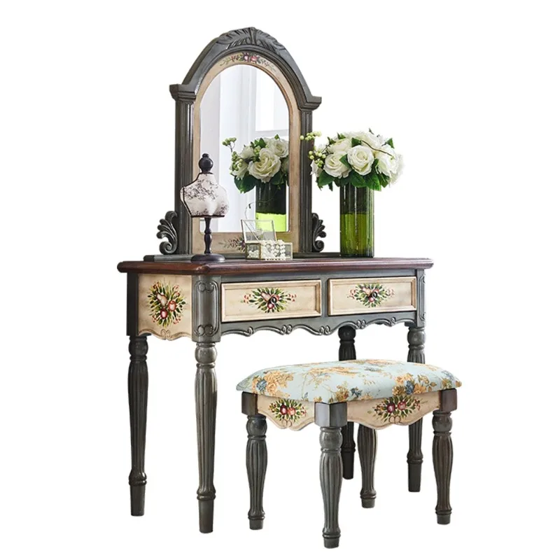 

European dressing table Solid wood table Bedroom Small apartment space saving Multifunctional simple dressing table