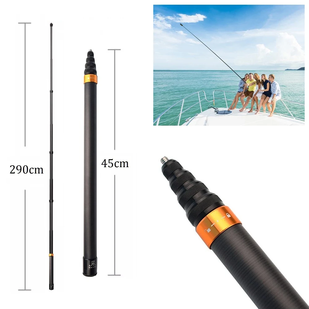 2.9m Super Long Carbon Fiber Invisible Selfie Stick for Insta360 X3 X4 DJI Action 5 4 3 GoPro 13 12 11 10 Camera Selfie Stick