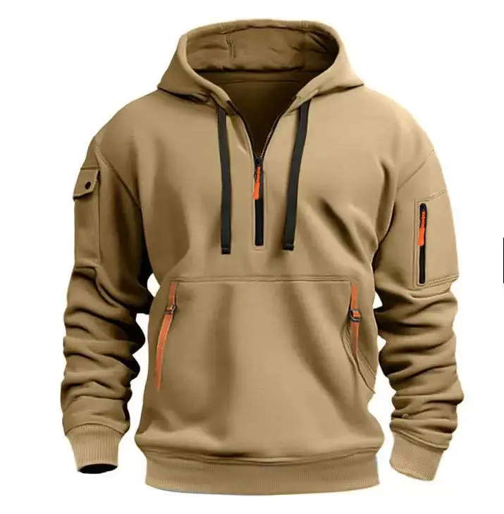 

2025 Spring and Autumn Men's Hoodie Zipper Multi Pocket Hoodie Men's Sports and Leisure Hoodie