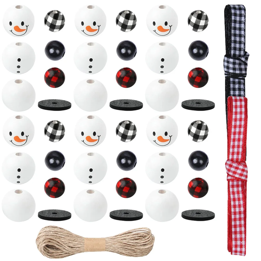 

1Set DIY Wooden Beads Craft Kit Snowman Face Round Charms for Christmas Decoration Pendant Making Xmas Tree Ornament Supplies