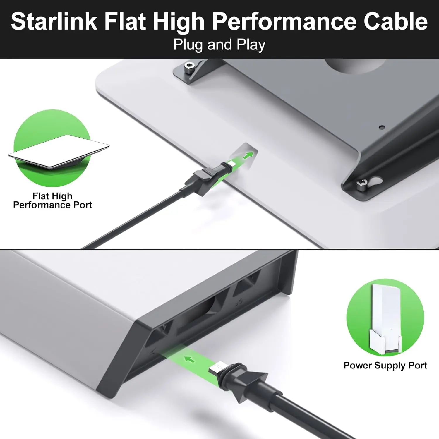 Starlink Gen 2 Waterproof Flat High Performance Cable 32.8FT/10M,for Starlink FHP Cable Replacement  Extension