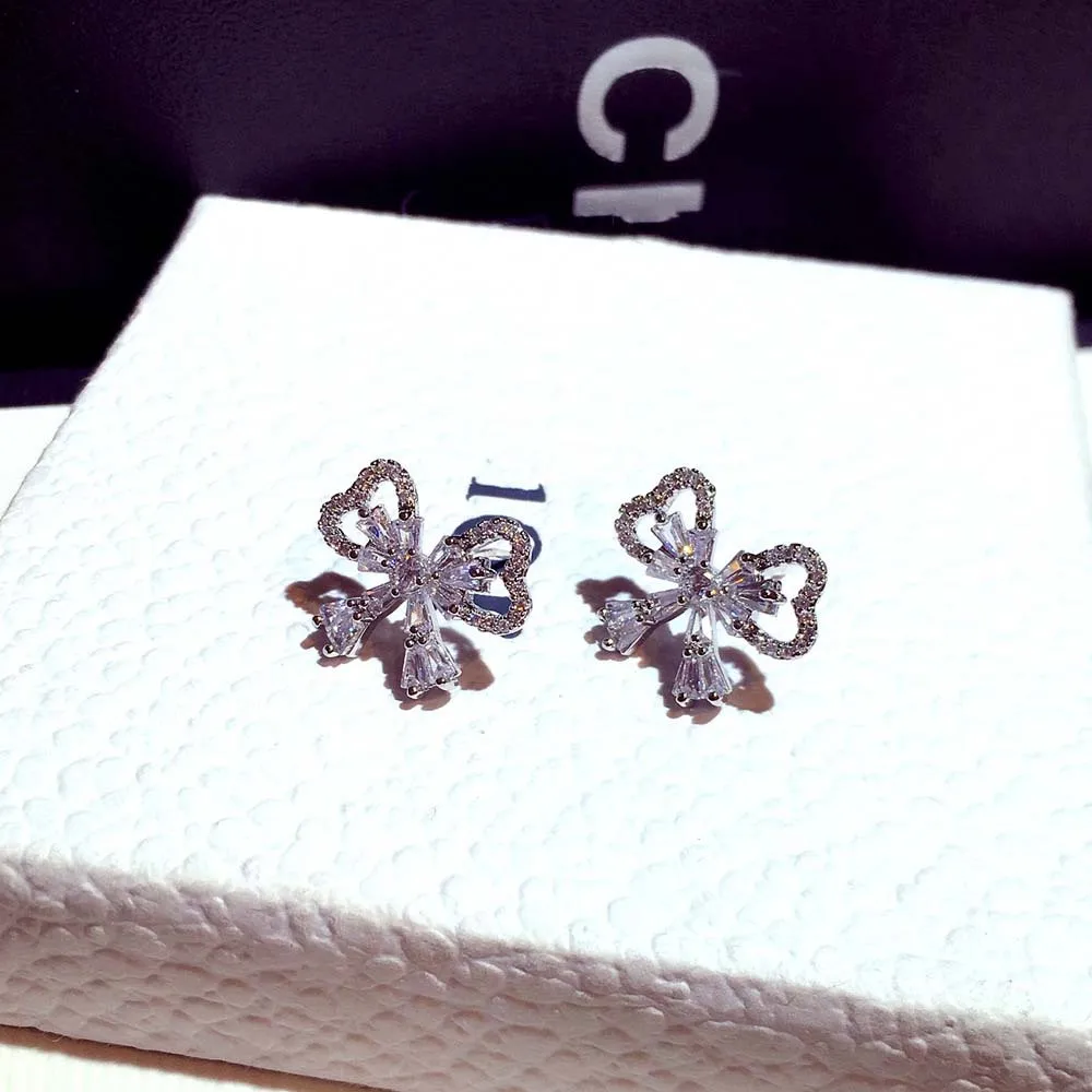 Super Fairy Bow-pendientes de circonia cúbica para mujer, aretes pequeños de zirconia cúbica, zirconia, circonita, zirconita, zirconita, circón