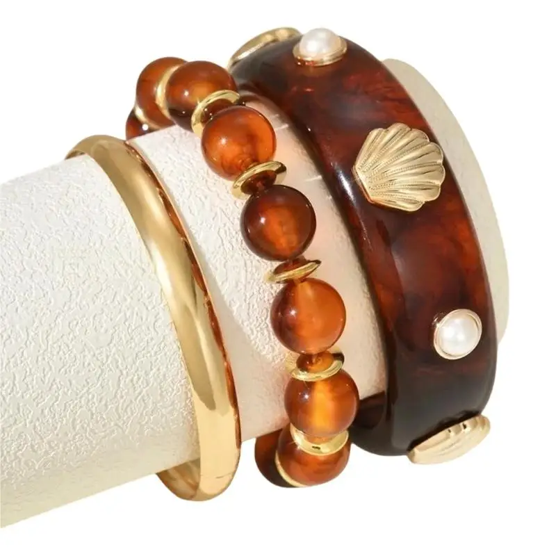 31BB Bold Marine Themed Resin Wrist Bangle Bracelets For Layered Styling 3Pcs/pack