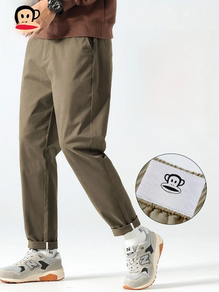 

PaulFrank Men's Straight Leg Cotton Casual Trousers Spring Autumn Khaki Trendy All-Match Long Pants Youth Active Sle