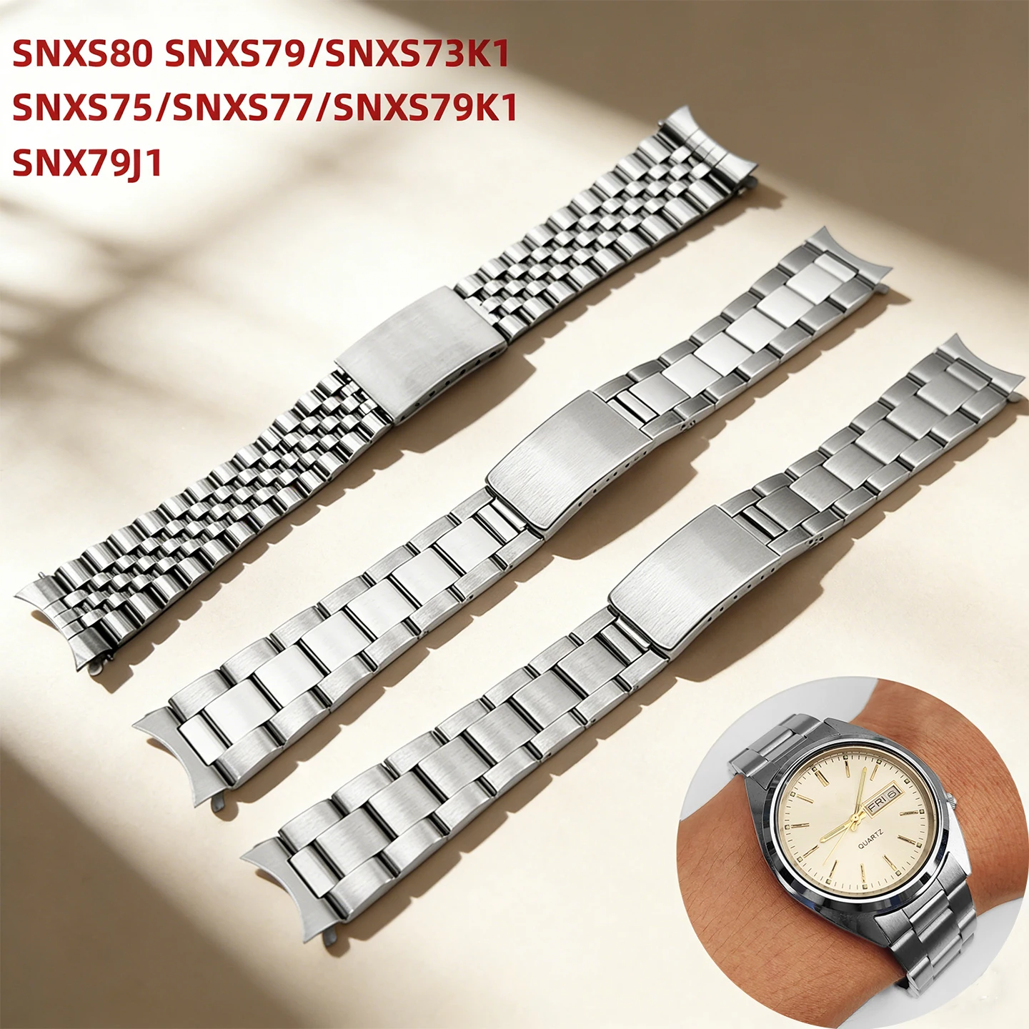

Изогнутый браслет из нержавеющей стали 19 мм для Seiko 5 Snxs80 Snxs79 Snxs79k Snxs77k Snxs73 Snxs75/SNX79J1, детали ремешка для часов с металлическим ремешком