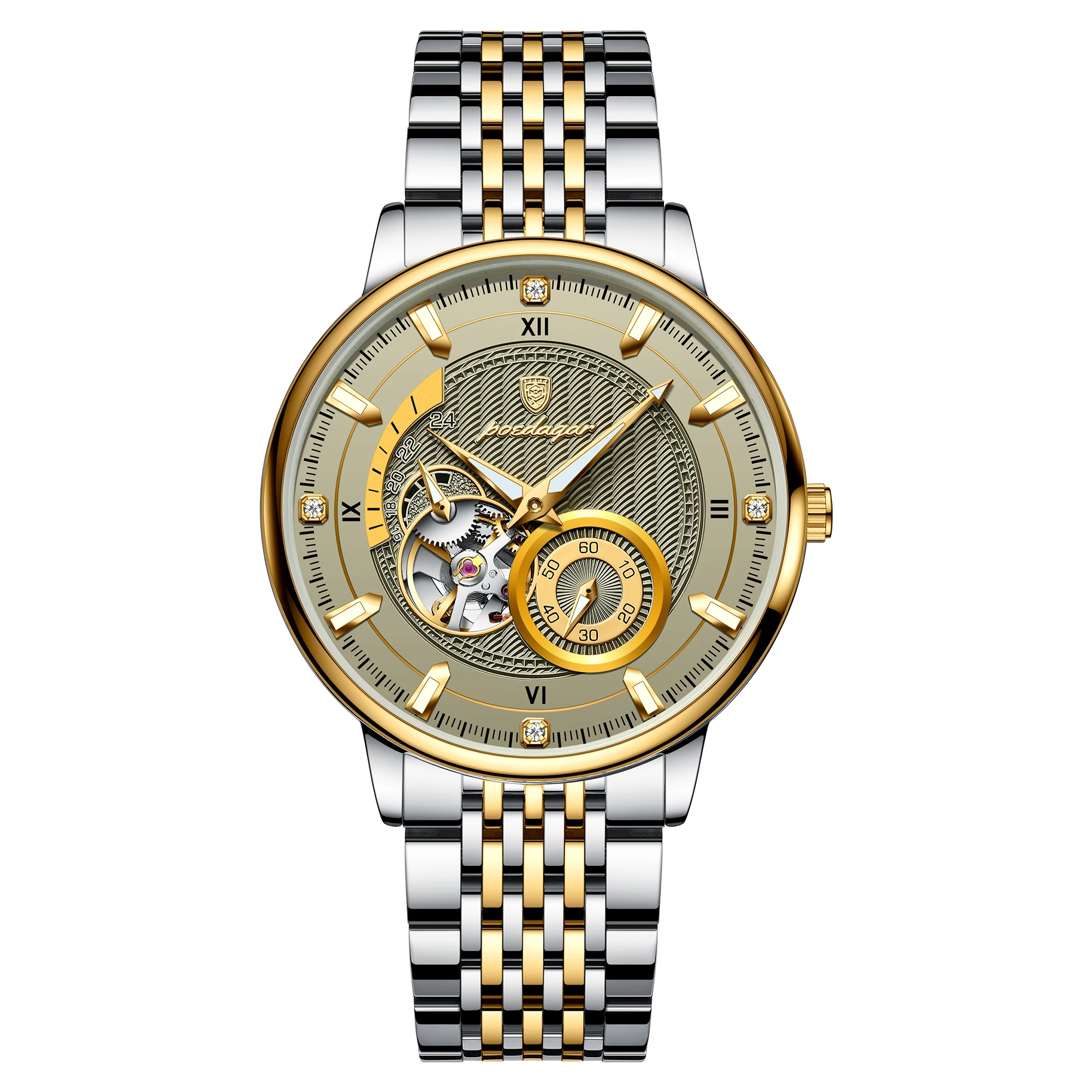 POEDAGAR Top Luxus Mann Armbanduhr Leucht Hohl Tourbillon Edelstahl Männer Uhr Mechanische Automatische herren Uhren Reloj