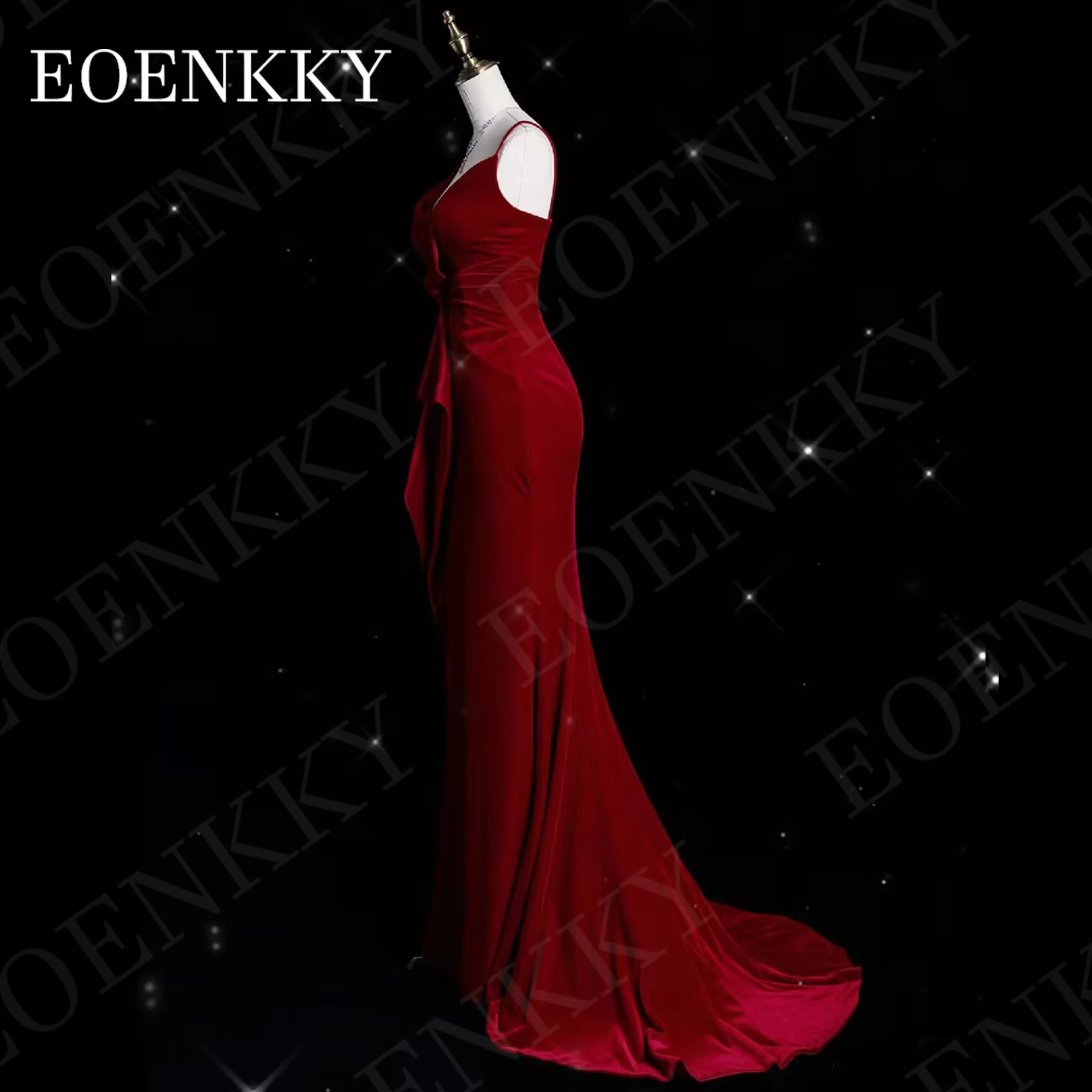 Sexy V Neck Mermaid Evening Party Dress Velvet Spaghetti Straps Woman Ceremony Dresses Sweep Train Sleeveless فستان سهرة نسائي