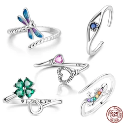 Colorful Butterfly Clover Rings 100% 925 Sterling Silver Sparking Zircon Opening Ring Popular Wedding Rings For Women Jewelry