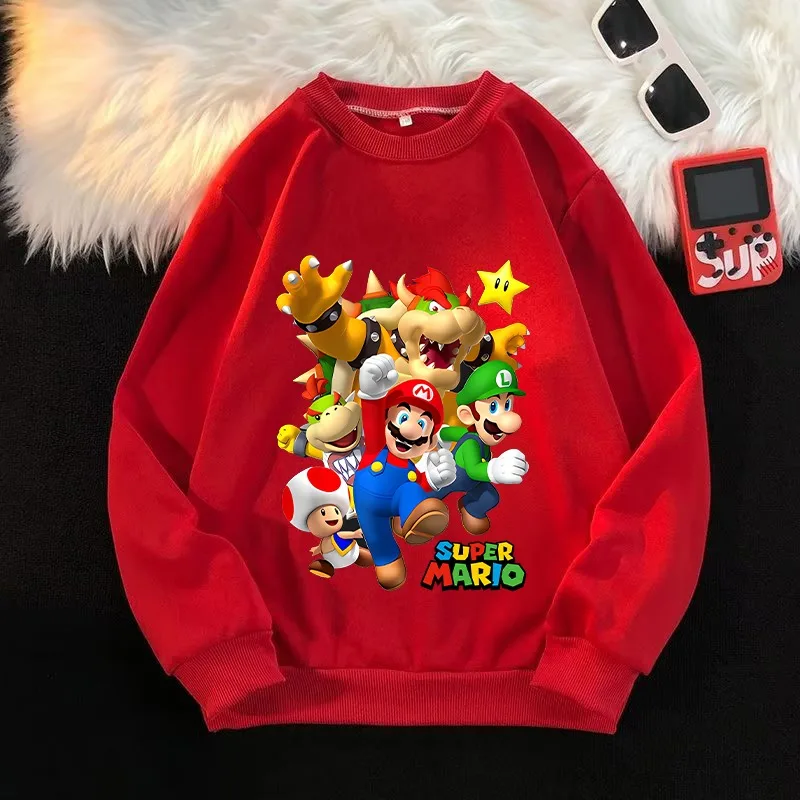 Super Mario Bros Kids Sweatshirts Princess Peach Luigi Boys Girls Winter Clothes Cartoon Anime Graphic Print Warm Fashion Tops