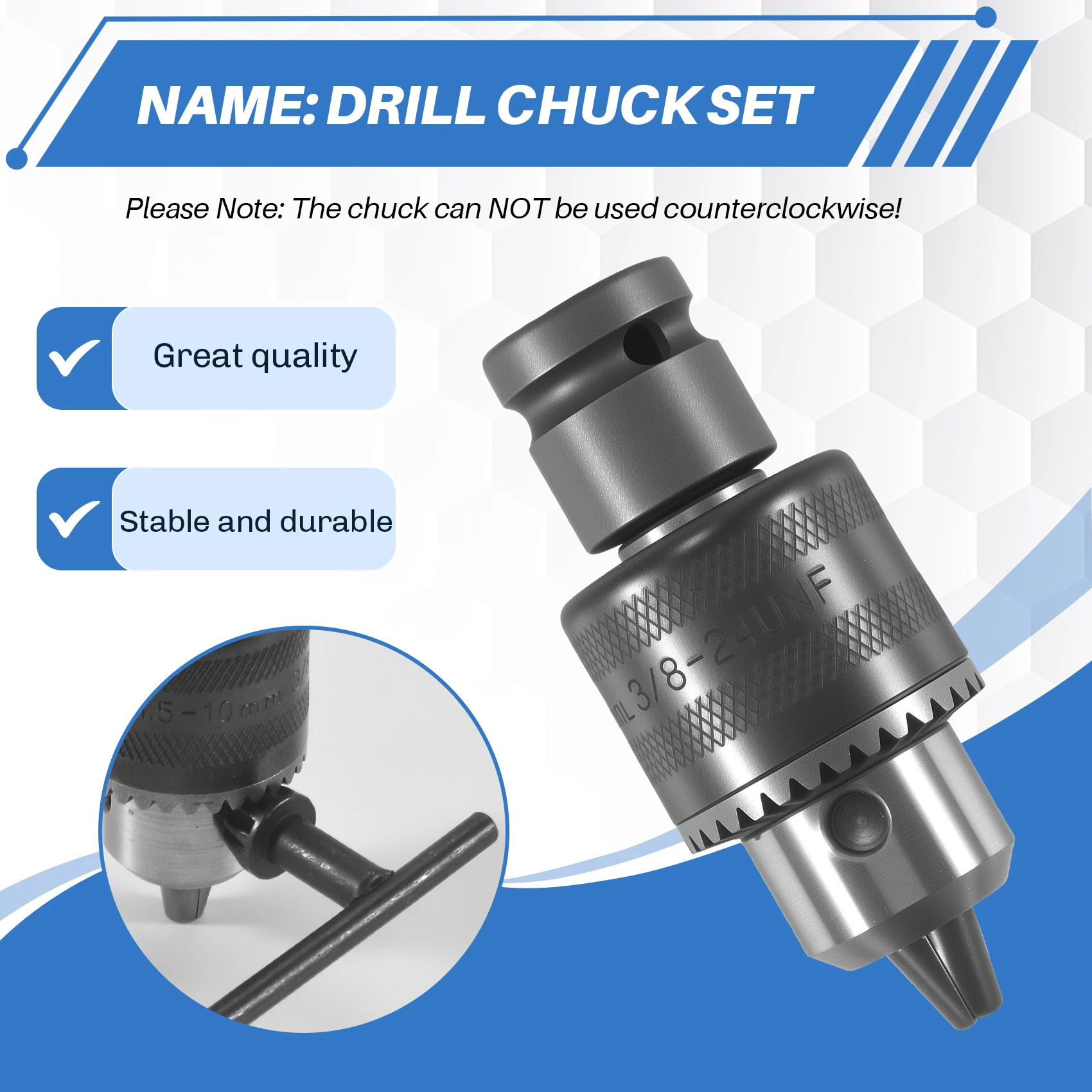 A23T 1.5-10mm Key Drill Chuck Wrench Converter 1/2 Inch Socket Square Female Adapter Capacity Drill Chuck Set