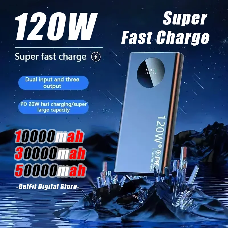 50000mAh Battery Bank Quick Charging Battery Bank 120W Fast Charging Small Battery Pack Lightweight Fast Charging Battery New