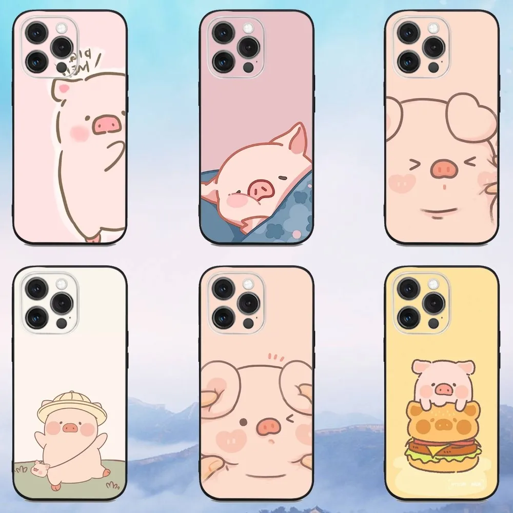 

Cartoon L-LuLu Pig Phone Case For iPhone 16e,16,15,14,13,12,11,Pro,X,XS,Max,XR,Plus,Mini Soft Black Cover