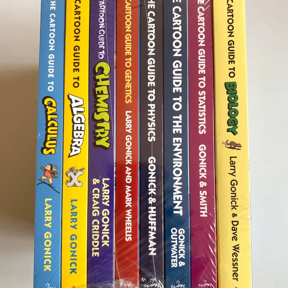 8 Books/set,The Cartoon Guide to Statistics/Chemistry Funny Science Comics English Story Book Early Education libros  livro