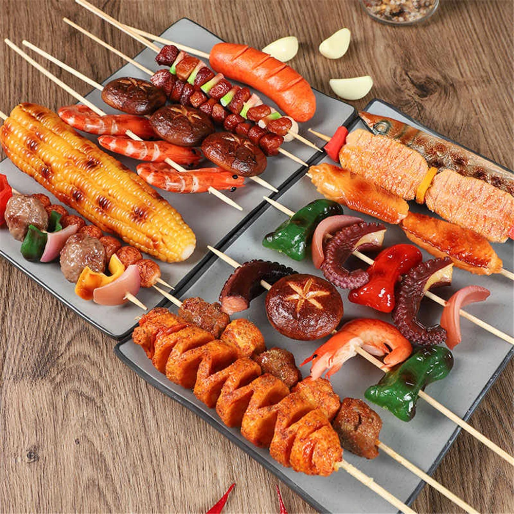 

Simulation skewers Corn Shitake chili pepper Squid pork chicken beef fish shrimp mutton kebabs kabob fake food model