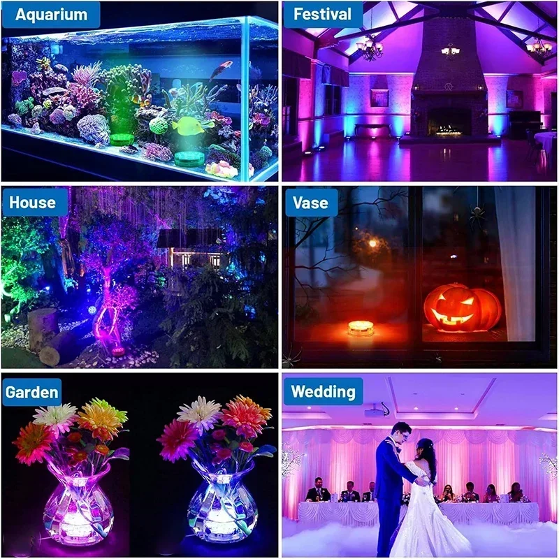 مصابيح LED غاطسة، 8 عبوات من البرك المطورة تحت الماء 16 درجة ألوان RGB، ديكور حوض استحمام ساخن، مقاوم للماء IP68