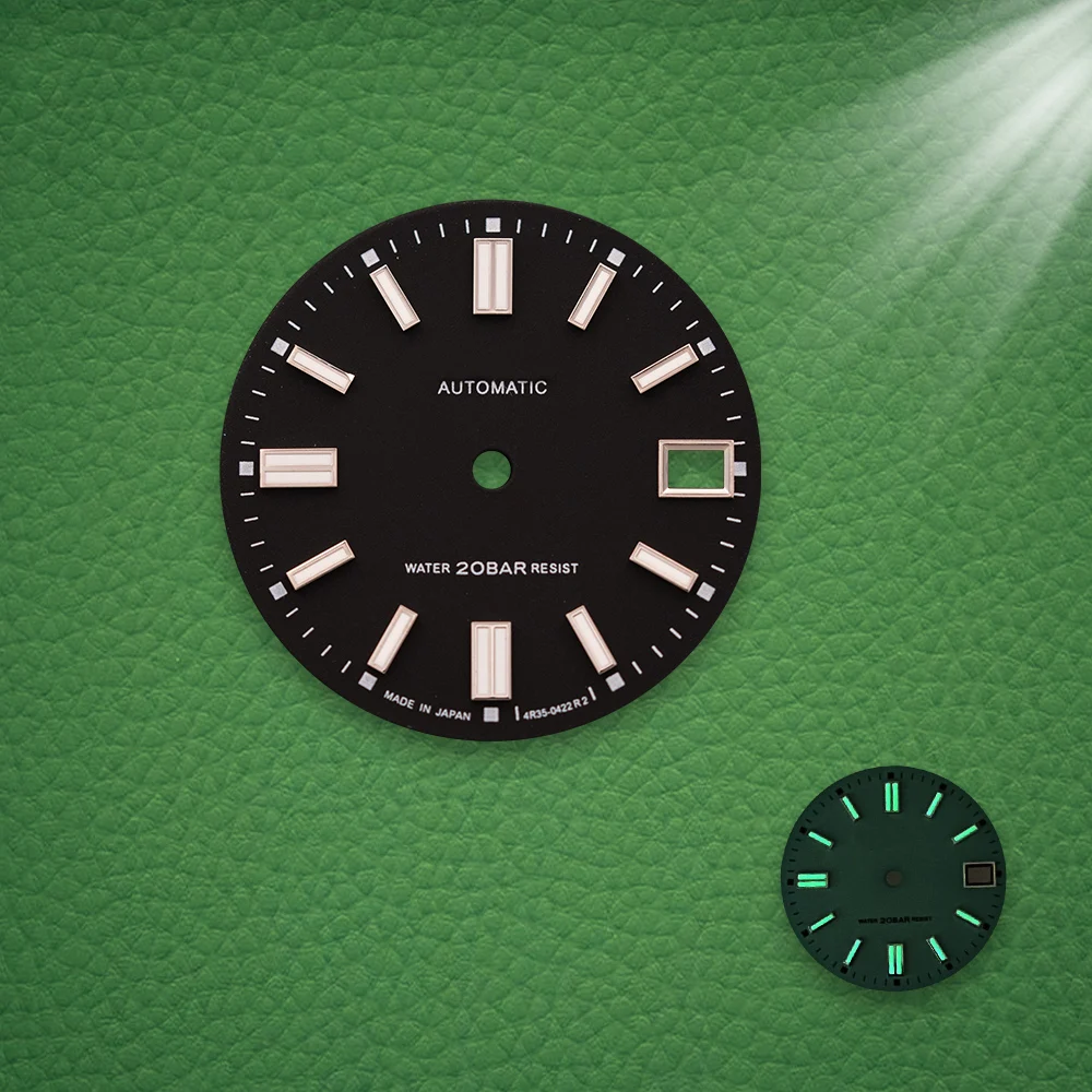 S Logo Dial 28.5mm Matte dial NH35 Dial No calendar dial Fit NH35/NH36/7S Green Luminous Movement Watch Modification Accessories view 3
