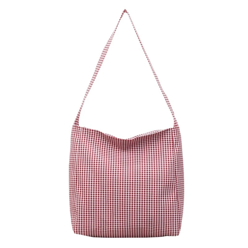 

College-style plaid canvas bag for women2026New Summer Fashion Korean Style Tote Bag Casual Large Capacity Shopping Bag