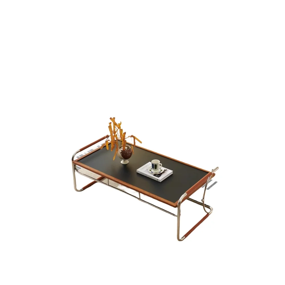 

Living room home coffee table, retro workbench solid wood stainless steel desk