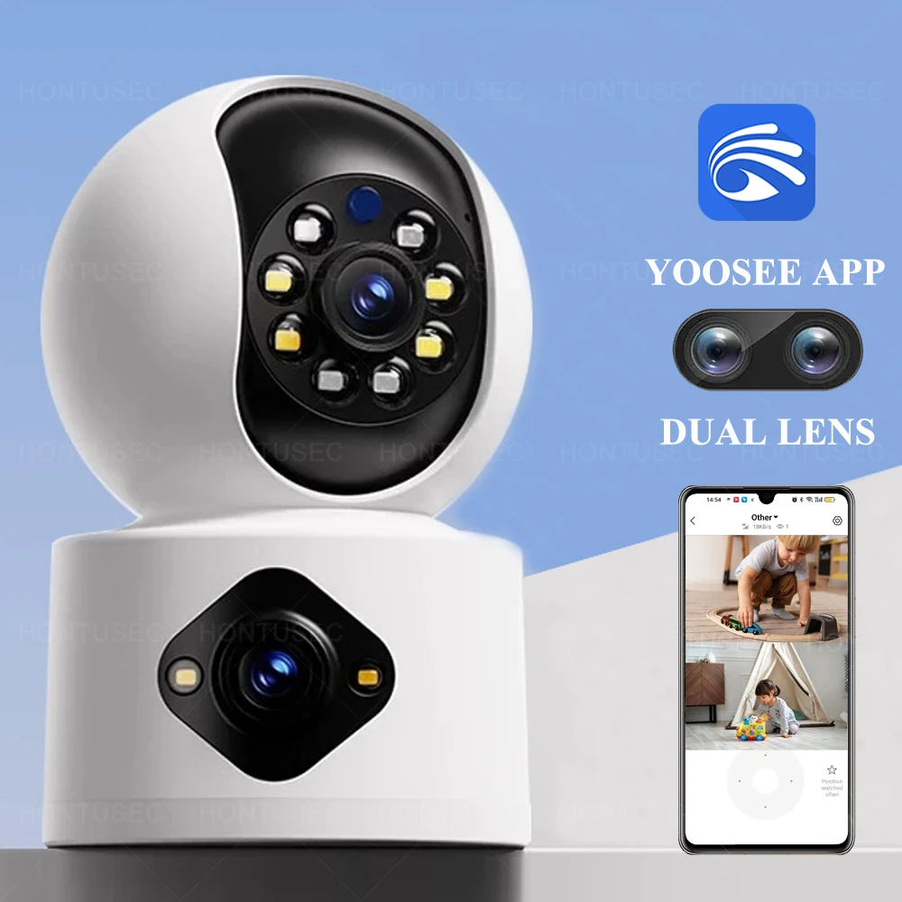 

Yoosee 4K 8MP Dual Lens Dual Screens Indoor WiFi Camera 4MP Two Way Audio Color Night Vision Auto Tracking Surveillance Cameras