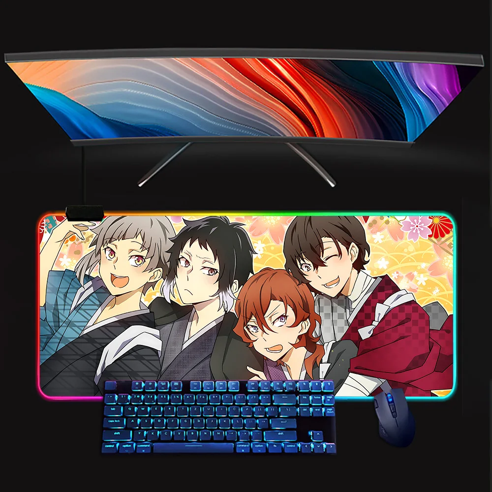 Bungo Stray Dogs dazai osamu RGB Pc Gamer Keyboard Mouse Pad Mousepad LED Glowing Mouse Mats Rubber Gaming Computer Mausepad