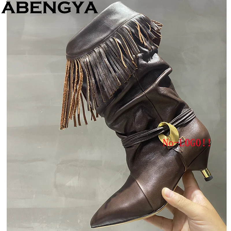 

Размер 35–42, женские ботильоны из коровьей замши с острым носком и кисточками, женские пикантные ботинки на каблуке «котенок», осенне-зимние модельные туфли
