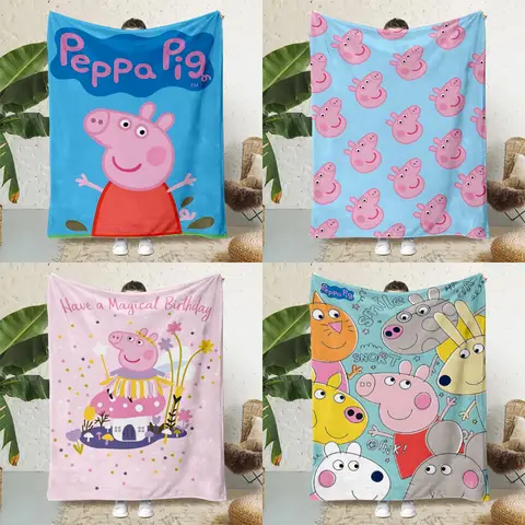 인쇄 담요 피크닉 담요 따뜻한 담요 부드럽고 편안한 담요 홈 여행 생일 선물 만화 P-Peppa Pigs