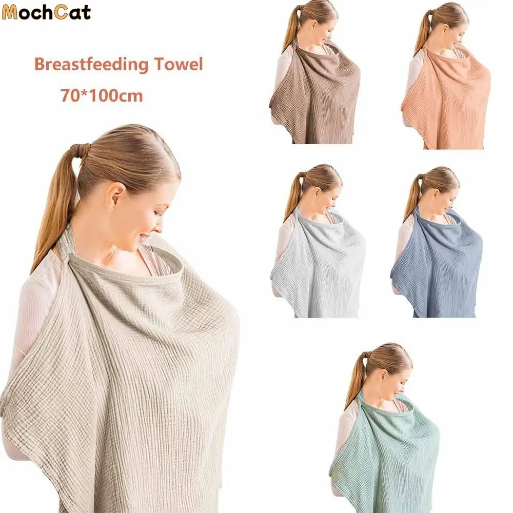 

Breathable Cotton Breastfeeding Towel With Pockets Nursing Cloak Breastfeeding Shawl Adjustable Strap Solid Color Nursing Cover