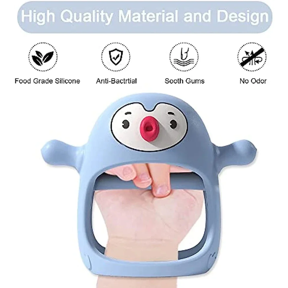 Safe new Silicone Teething Toys Penguin hand guard teether baby anti-bite hand all-in-onesucking chew toy Mom feeding child gift