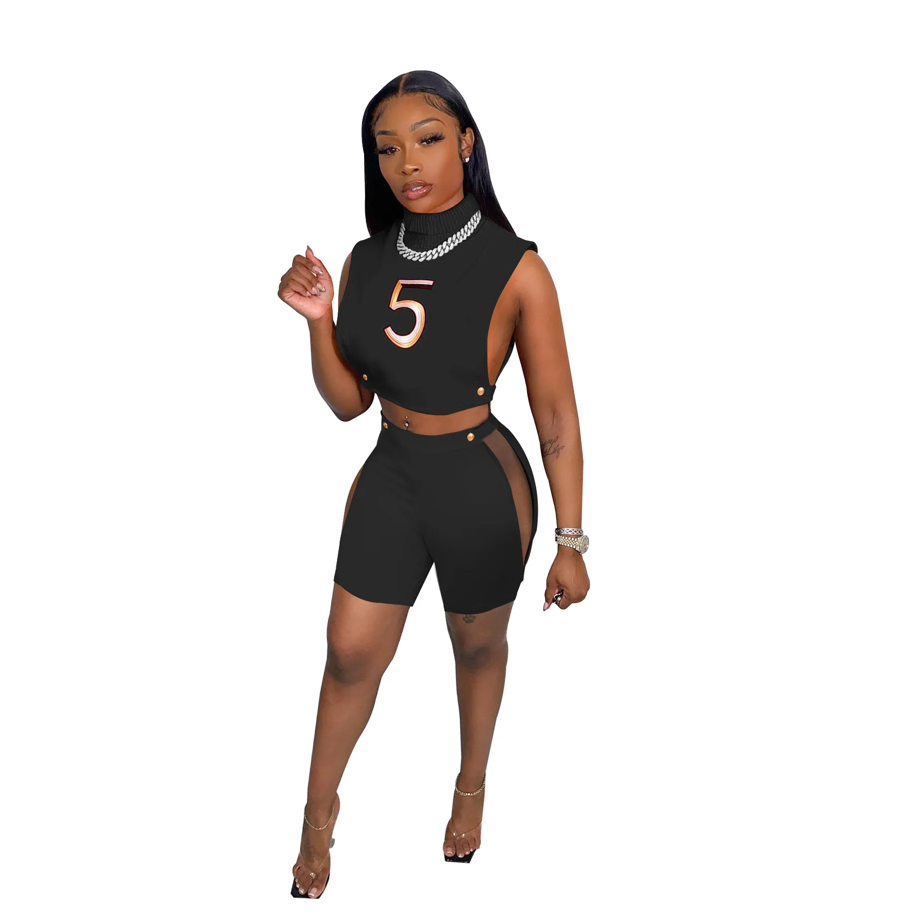 Fitness Summer Tracksuit Women Outfits Two Piece Sets Casual Letter Print Crop Tops Vest Bikers Shorts Joggerss Sport Sweat Suit