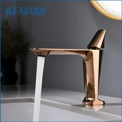 KEMAIDI Rose Gold Bathroom Basin Sink Faucet Square Brass Bathroom Mixers Single Handle White Vanity Sink Mixer Faucet Basin Tap