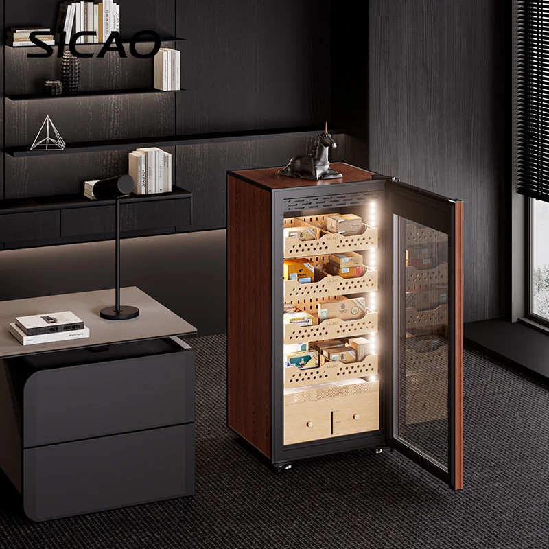 SICAO Cigar Humidifier Refrigerated R600a 191L Fridge Case Humidor Showcase Abinet Intelligent  Humidity Temperature Control