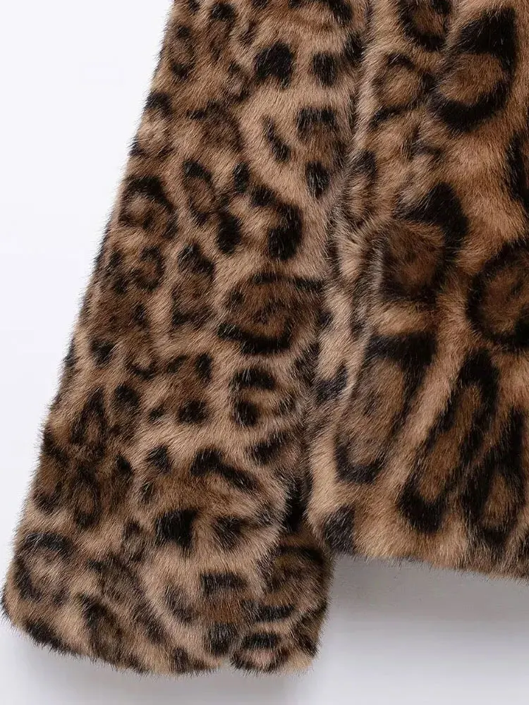 Chaqueta gruesa y cálida de piel sintética de leopardo para mujer, abrigo con cuello de solapa, ropa de abrigo femenina de manga larga, Tops elegantes, moda