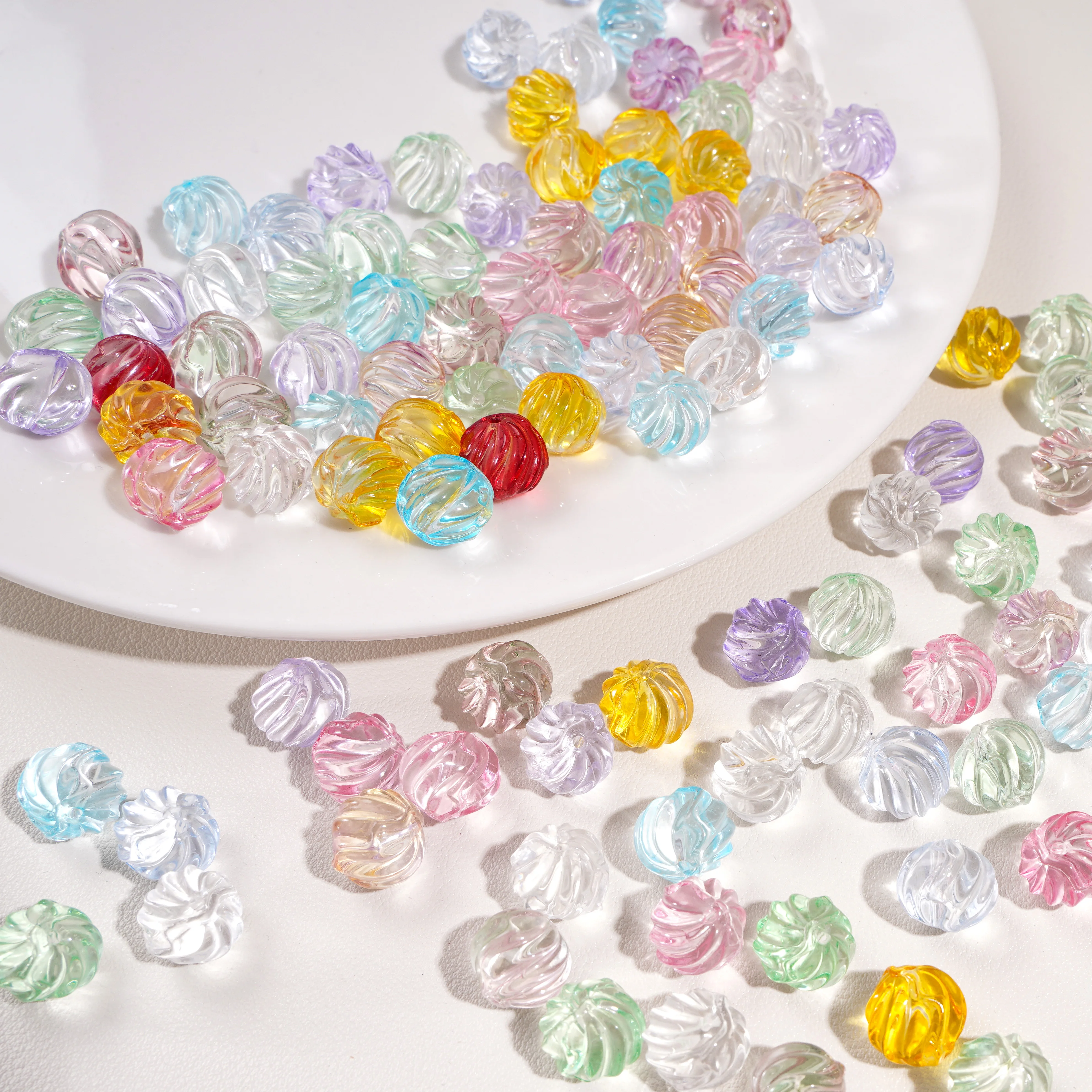 12mm Transparent Ribbed Glass Loose Beads (5-Pack) for DIY Handmade Jewelry, Bracelets, Necklaces, Phone Chains, Pendants, and C