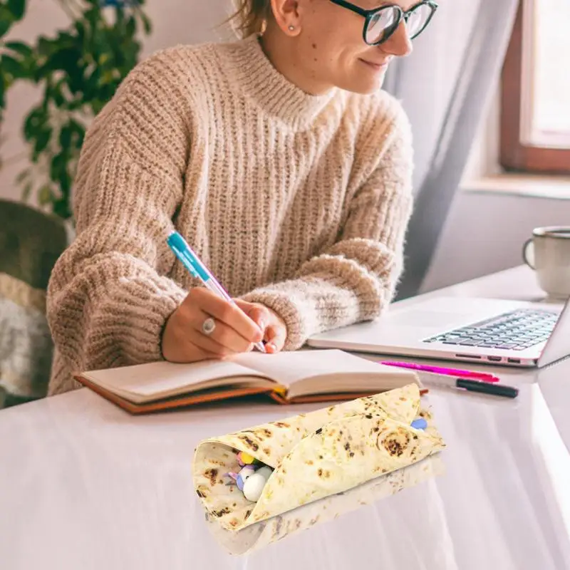 Pannenkoek Etui Briefpapier Tas Houder Organizer Pen Case Make-Up Organizer Potlood Draagtas Pannenkoek Vorm Voor School