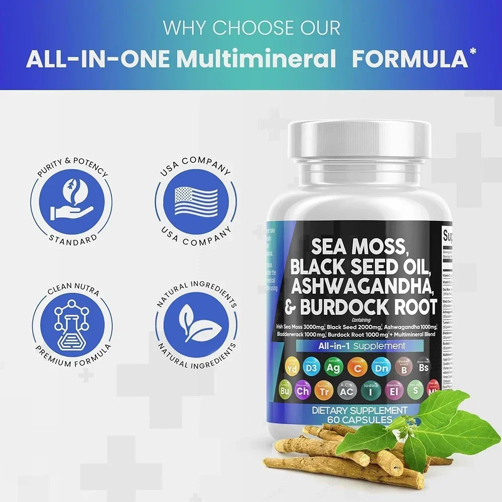 Black Seed Oil + Vitamin Capsules - All-in-one Supplement Provides Energy To Promote Growth, Development, and Immune Enhancement