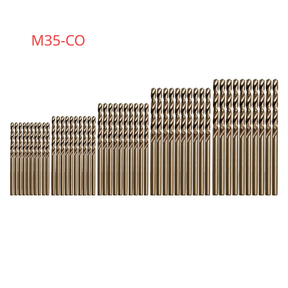 50Pcs M35 Cobalt Steel M35-CO HSS4241 Titanium Resistant Twist Drill Bits 1mm 1.5mm 2mm 2.5mm 3mm Set for Stainless Steel Metal